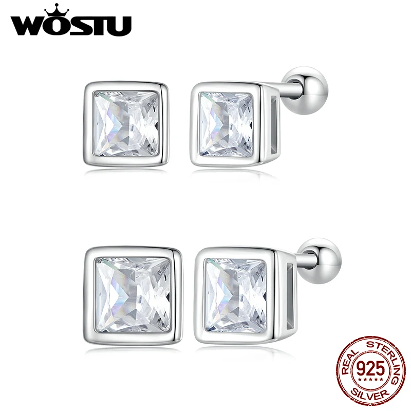 

WOSTU 925 Sterling Silver Mini Princess CZ Studs Simple Irregular Heart Stud Earrings For Women European minimalist Jewelry Gift