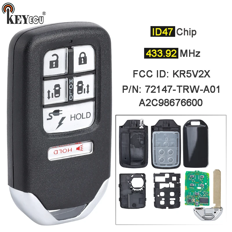 

KEYECU 433.92MHz ID47 Chip KR5V2X A2C98676600 72147-TRW-A01 Smart Remote Car Key Fob for Honda Clarity 2018 2019 2020 2021