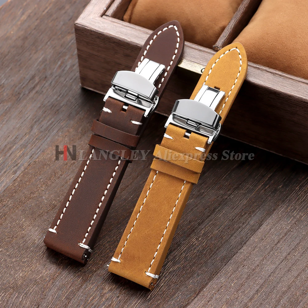 Luxurious Calfskin Leather Watch Band with Butterfly Buckle – Elegant Casual & Business Strap Replacement