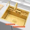 Nanometer Gold Double Cover Cloaking Kitchen Sink 304 Stainless Steel 3 Holes Handmade Single Large Size Kitchen Hidden Sinks 2