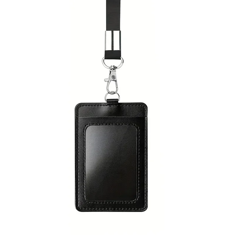 Unisex Black ID and Credit Card Holder with Neck Lanyard Strap