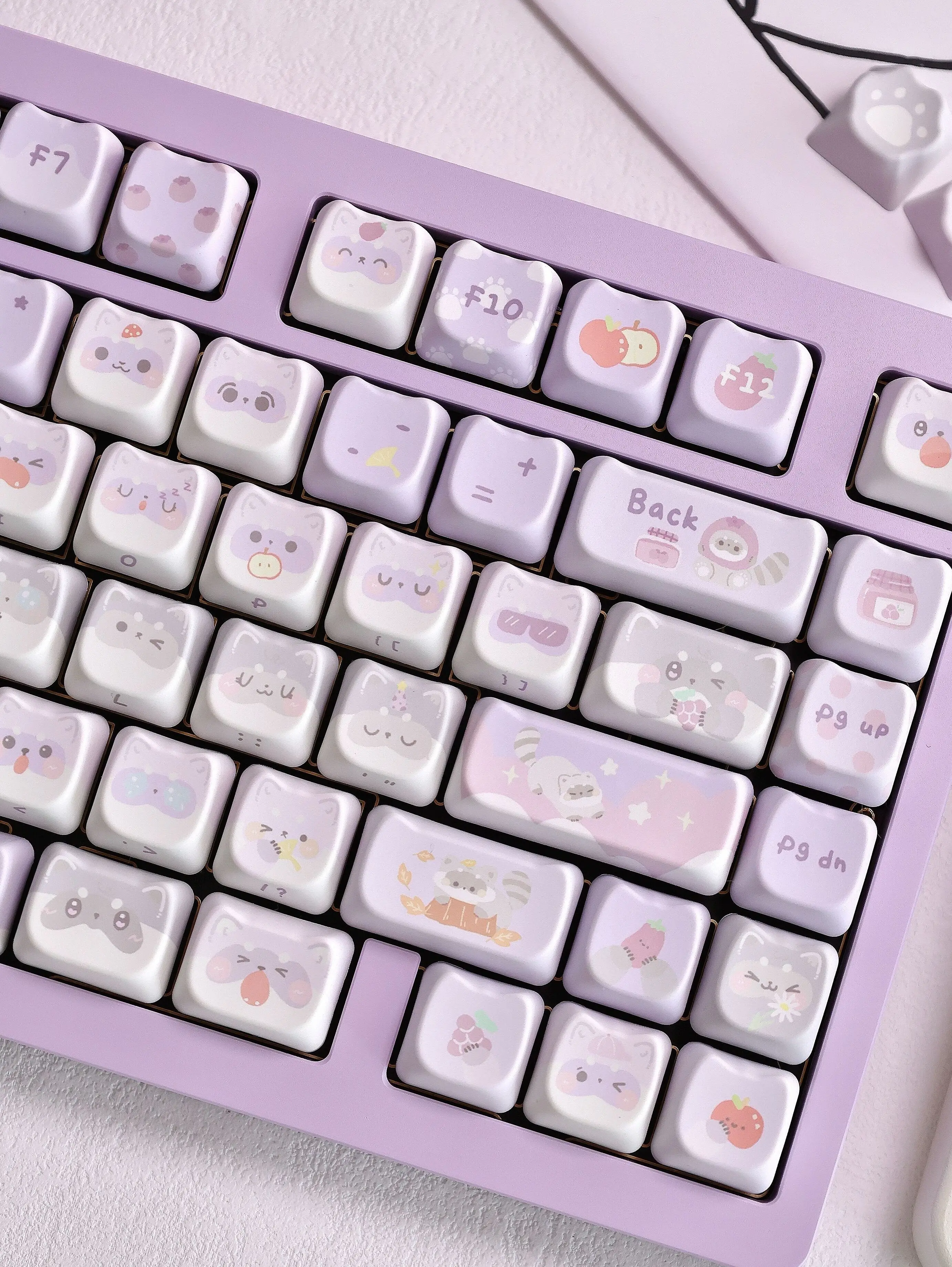 Lilás Full Five-sided Sublimação Teclado Mecânico Guaxinim Bonito Mao Pbt Keycaps Faça Você Mesmo Luz Roxo Gato Meninas Presente 141 - Imagem 6