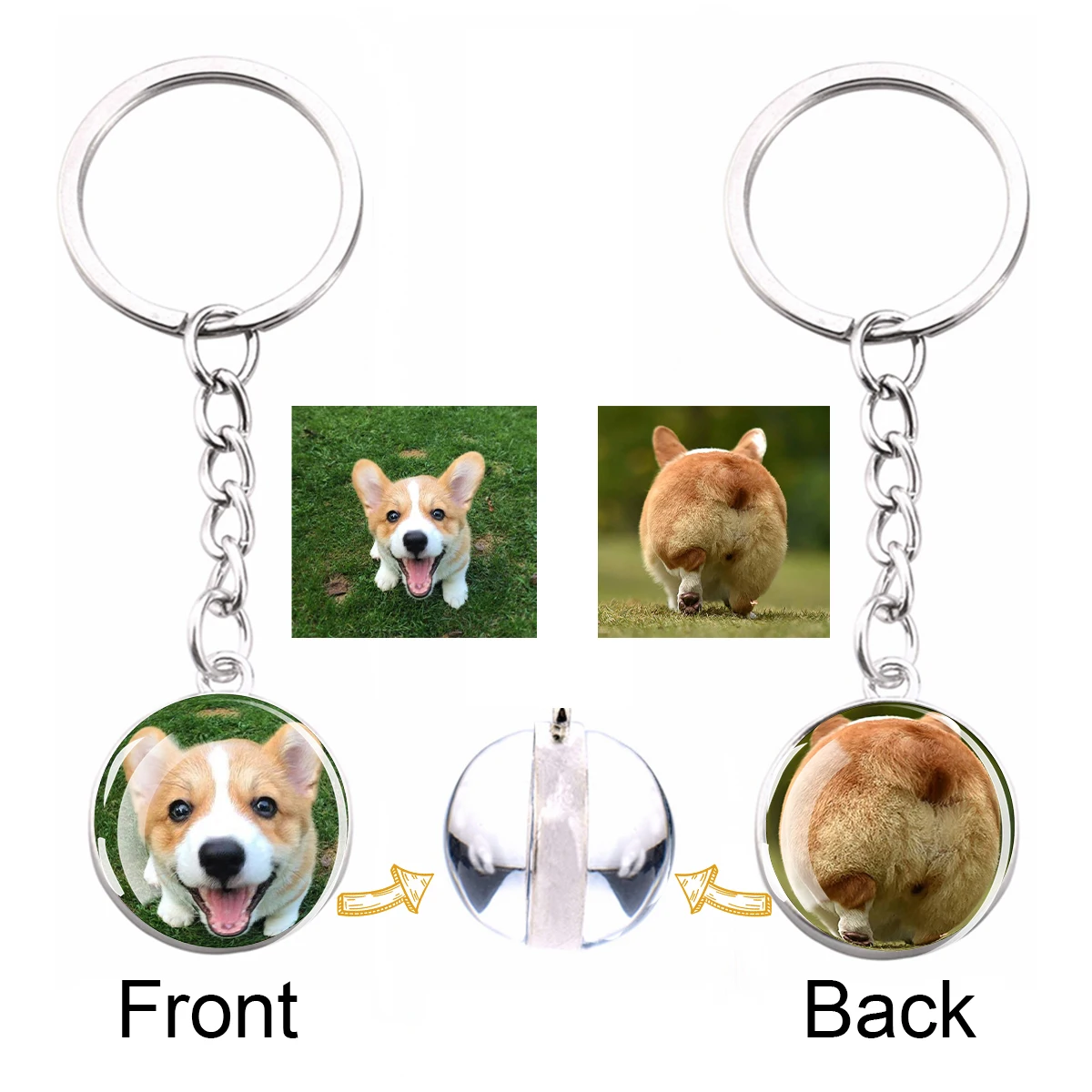Benutzerdefinierter Haustier-Foto-Schlüsselanhänger – leuchtender doppelseitiger Glaskugel-Anhänger mit Funhouse-Spiegeleffekt als Gedenkgeschenk für Katzen und Hunde – Detail 4