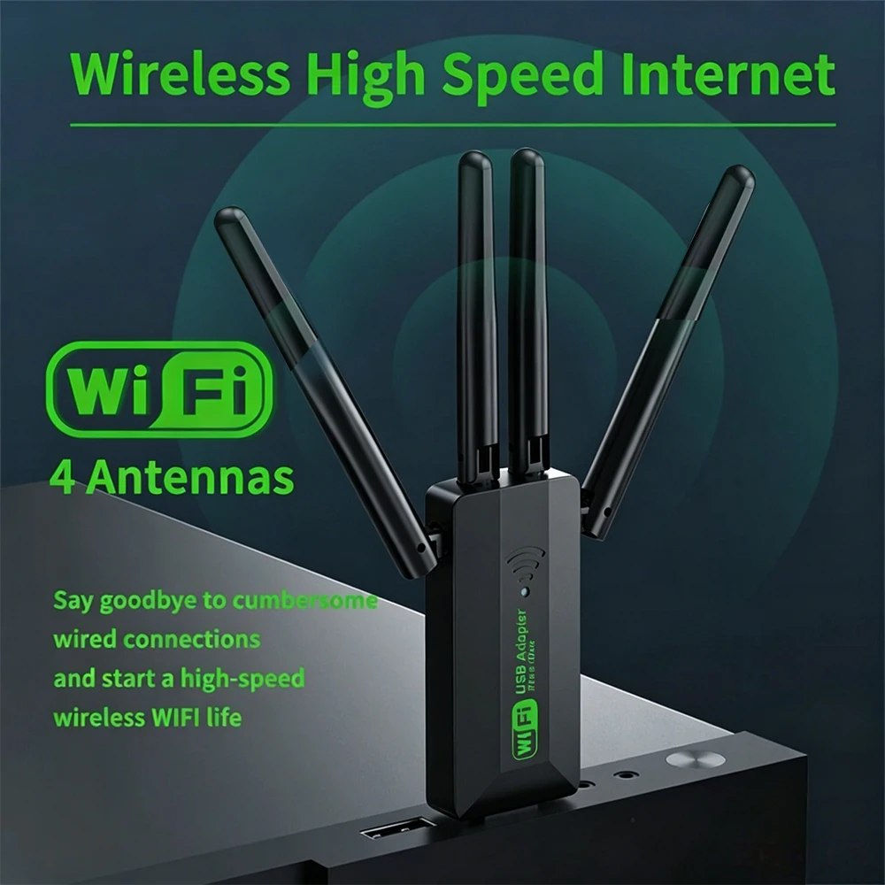 KEBIDUMEI 1300Mbps WiFi USB 어댑터 듀얼 밴드 2.4G/5Ghz WiFi 동글 USB3.0 4 안테나 무선 수신기 드라이버 무료 WIN 10 11 1300Mbps WiFi USB Adap