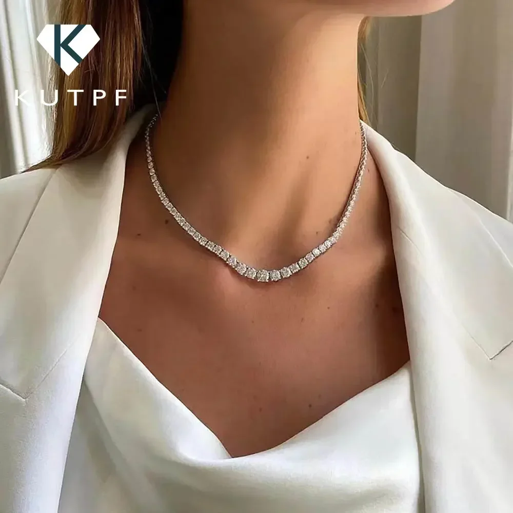 3mm-5mm Real Full Moissanite Tennis Necklace 925 Sterling Silver Gra  Certified Size Gradient Diamond Neck Chain For Women Luxury - Necklaces -  AliExpress