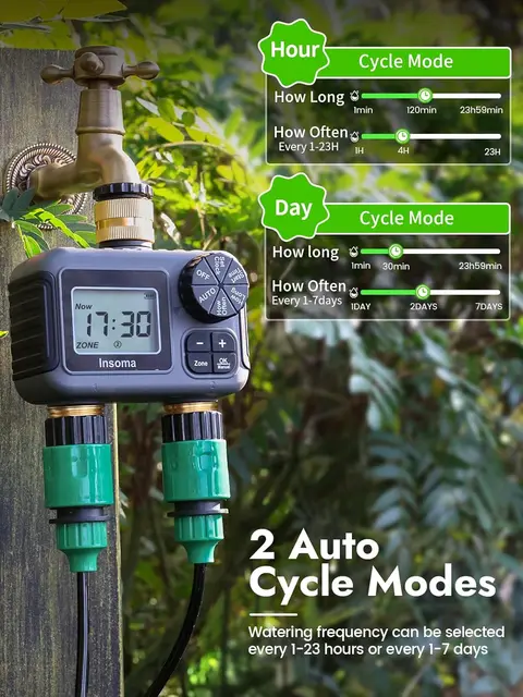 Insoma Smart Irrigation Watering System Dual Outlets Automatic Water Timer Sprinkle Faucet Hose Programmer for Garden Outdoor 3