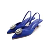 2022 New Women's Shoes Pointed Toe Shallow Nude Pink Diamond Pearl Shoes Low Heel Back Strappy Shoes Women Sandals 2