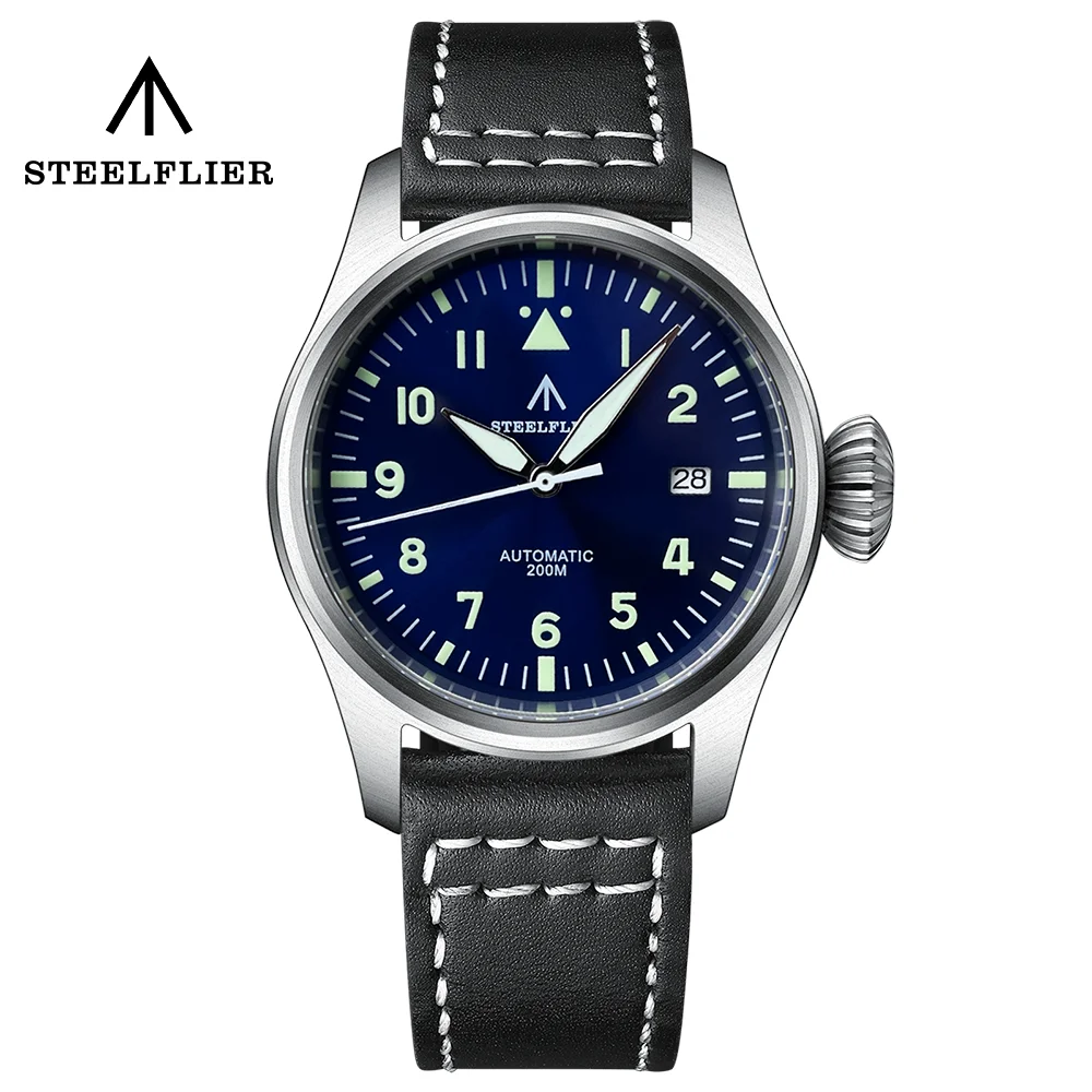 

STEELFLIER Automatic NH35 Movement Pilot Watch C3 luminous 39mm Case Big Onion Crown Waterproof Sapphire Glass 200M Dive watches