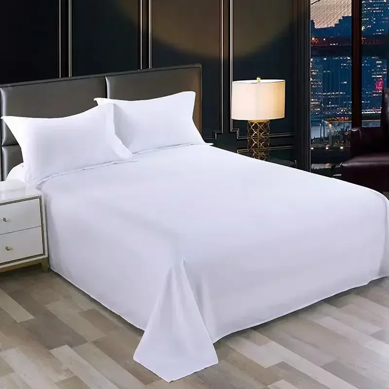 1PC Bed Sheets Polyester Cotton Washed Material Pure White Grey Blue Hotel Bed Sheets Single and Double Home Use (no Pillowcase) 2