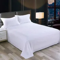 1PC Bed Sheets Polyester Cotton Washed Material Pure White Grey Blue Hotel Bed Sheets Single and Double Home Use (no Pillowcase) 2
