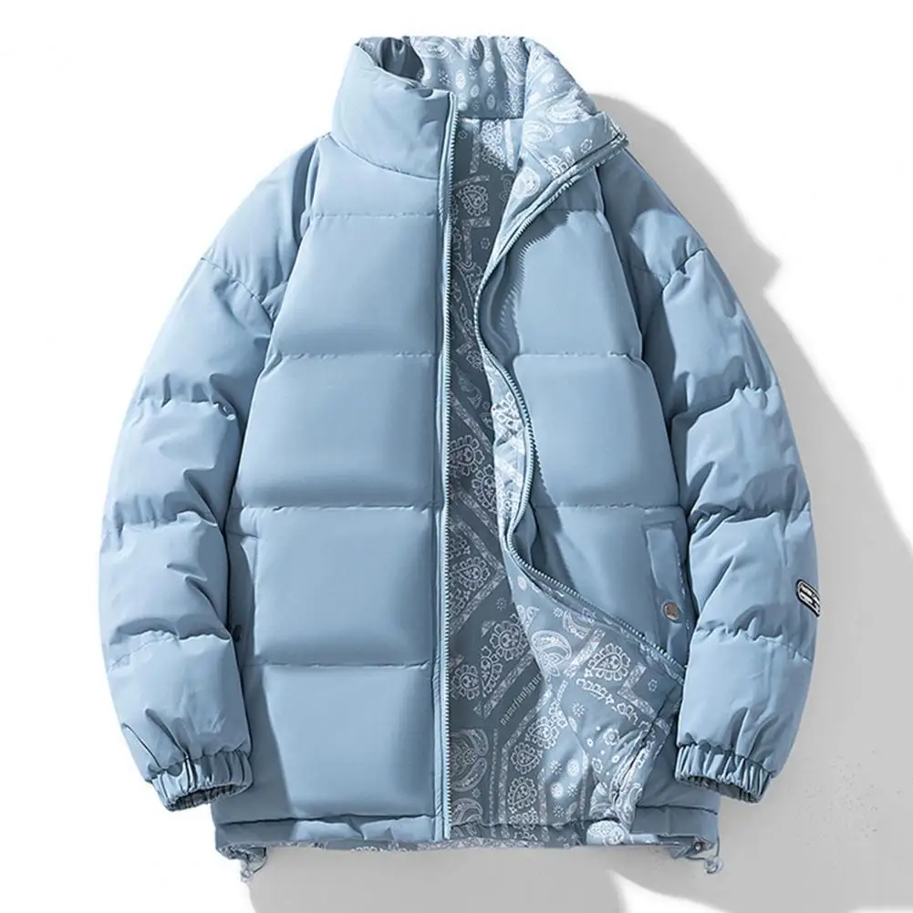 Reversible Coat Winter Cotton Coat with Stand Collar Windproof Warm Padded Stuffed Long Sleeve Elastic Cuff Couple Down Coat