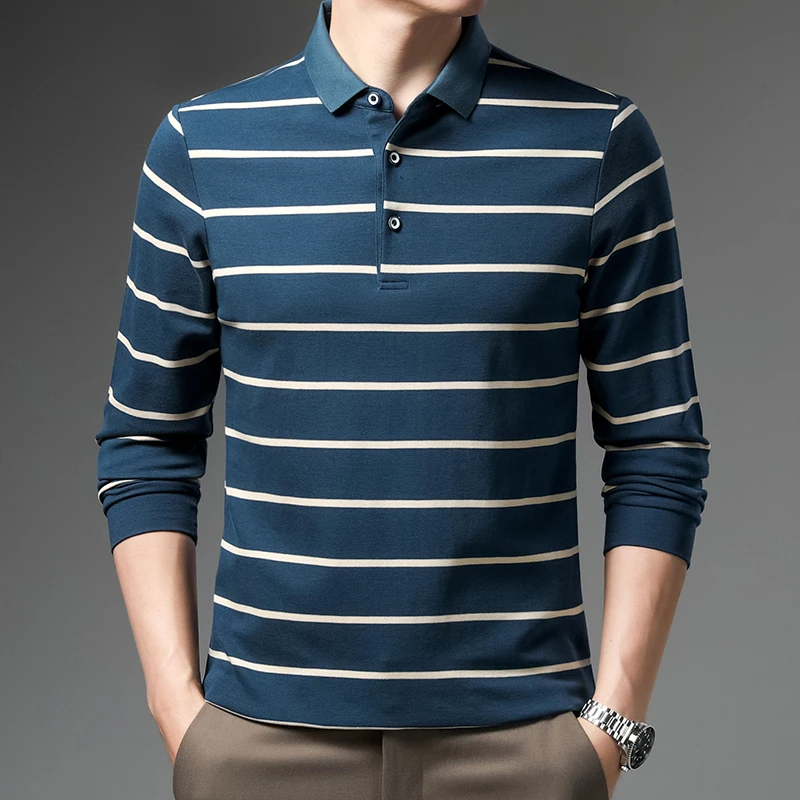 

2022 100% cotton Men's Shirts Luxury Polo New Striped Classic High End Business Spring Autumn Fashion Long Sleeve Korean Lapel