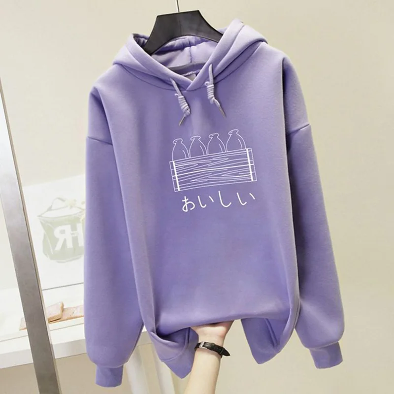 Fashion Hooded Loose Printed Lace Up Hoodies Female Clothing 2023 Autumn New Oversized Casual Pullovers Korean Sweatshirts