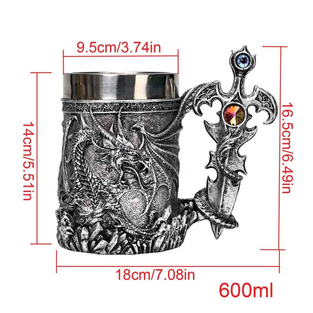 Dragons Coffee Mug 600ml Travel Mug With Medieval Dragon Pattern Vintage Coffee Mug For Beer Coffee Water Tea Hot Chocolate
