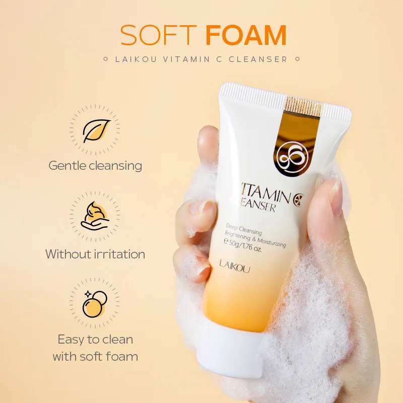 50g Vitamin C Facial Cleanser Brightening Moisturizing Deep Cleansing Foam Dense Amino Acid Gentle Cleanser Face SkinCare face wash