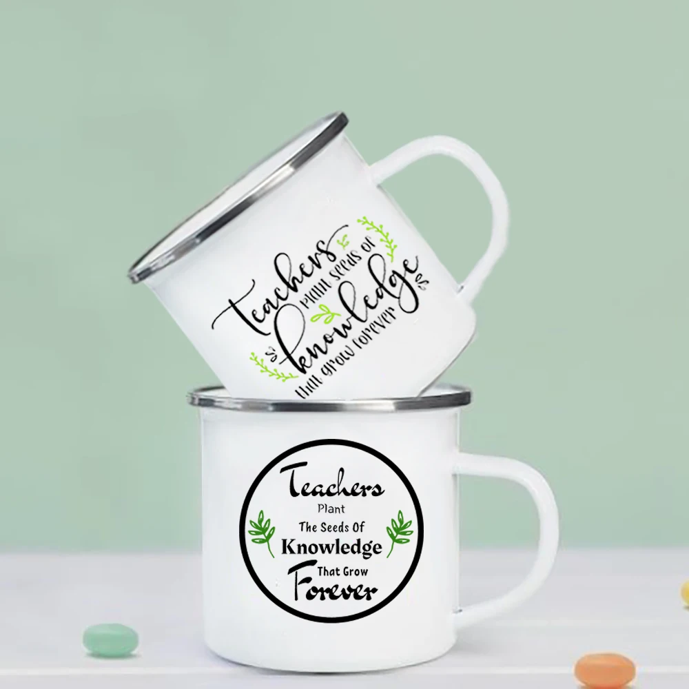 

Teacher knowledge printed coffee mugs enamel drink cup handle breakfast cup dessert simple office water mug teacher's day gifts