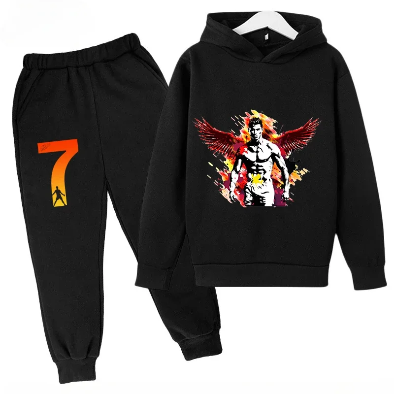 thumbnail image 1 of Conjunto de sudadera y pantalones deportivos para niños, conjunto de 2 piezas para niños y niñas, ropa para niños con estampado de avatar de Ronaldo, 1 of 5