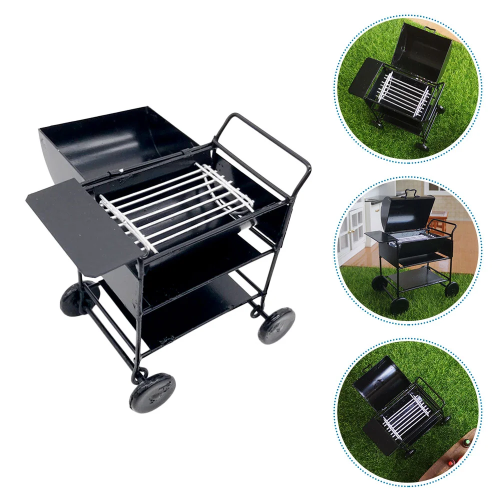 

Dollhouse BBQ Cart Barbecue Ornament Mini Rack Handcart Oven Miniature Alloy Decorative