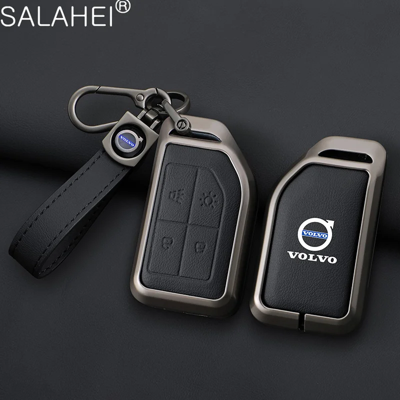 

4 Buttons Zinc Alloy Leather Holder Keys Cover Remote Chains Car Key Case For Volvo FH16 RC FM EVRO 6 FH Truck Keyless Fob Shell