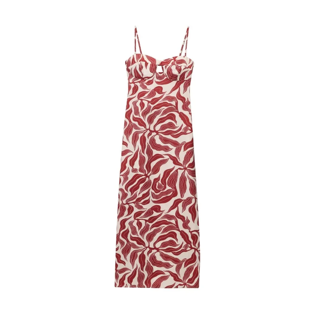 UNIZERA Printed Blended Slimming Strap Midi Dress Sleeveless Bareback Side Zipper Summer New Women's Fashion Long Dress