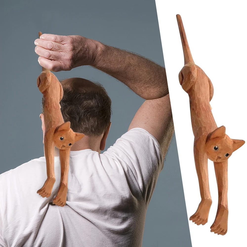 

Long Handle Funny Cat Back Scratcher Wood Massager Body Itching Stick Therapeutic Self-Massager Durable Tickler