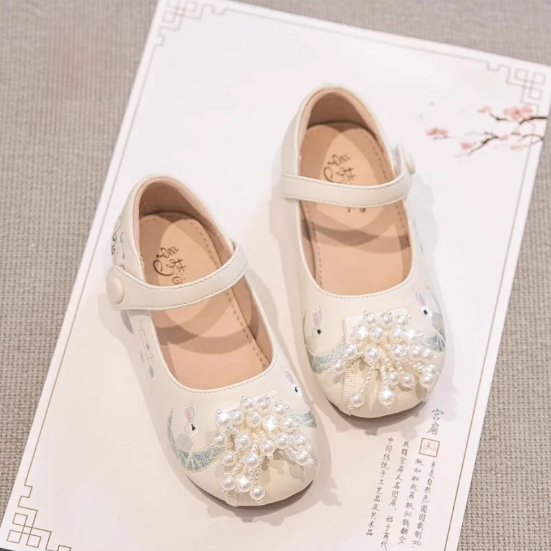 

Children's Chinese Horse Skirt Girls Spring and Autumn 2024 Female Treasure Antique Small Leather Shoes