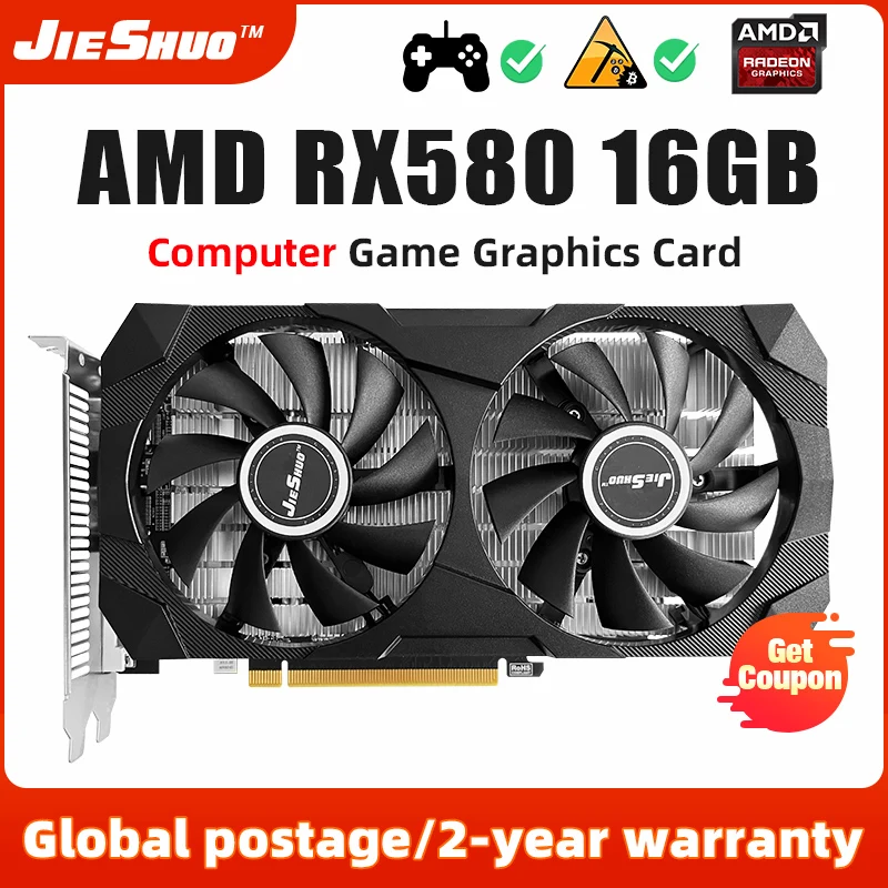 JIESHUO-AMD-RX580-16GB-2048SP-Gaming-Graphics-Card-GDDR5-256Bit-PCI ...