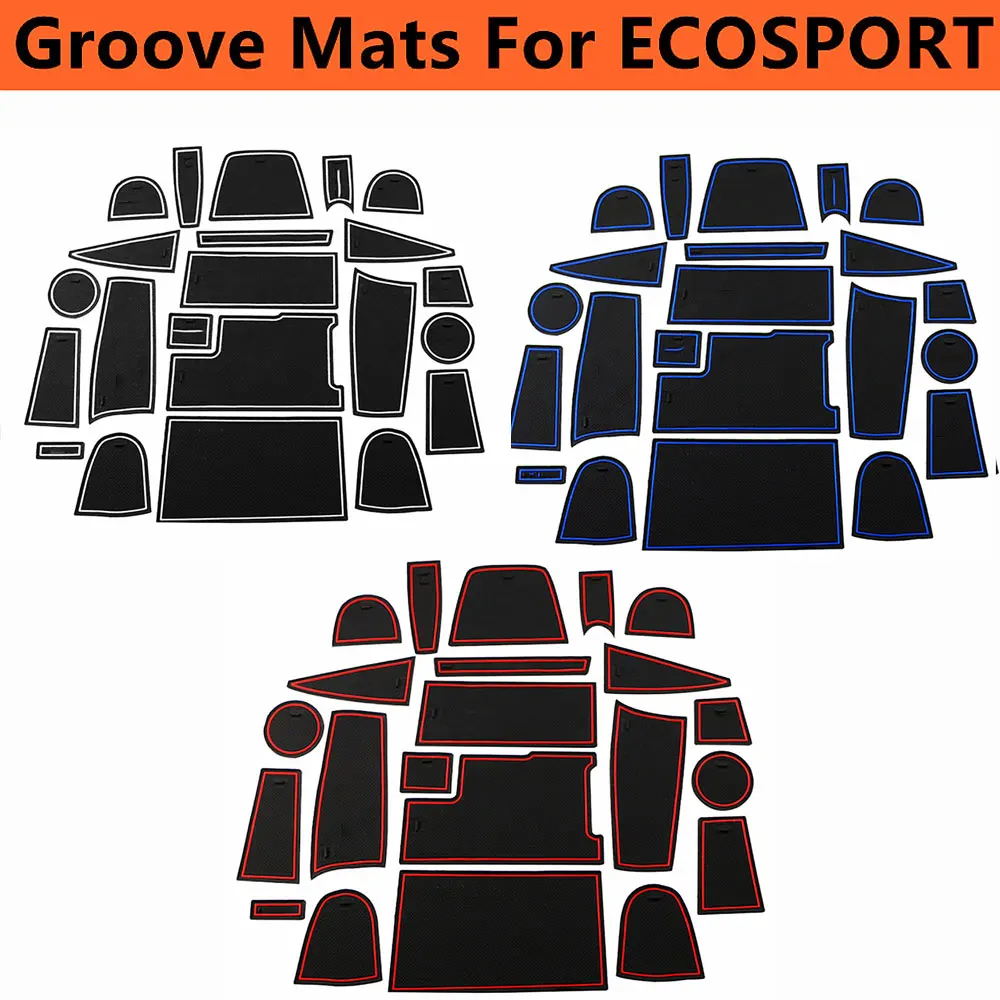 

For Ford Ecosport 2018 - 2021 22Pcs Silicon Car Groove Mats Door Slot Anti-Slip Mat Pad Watercup Mat Interior Accessories