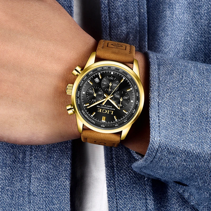 LIGE  Men Fashion  Original Watches Simple Men Business Leather  Quartz Watch Casual Watch For Man Relogio Masculino