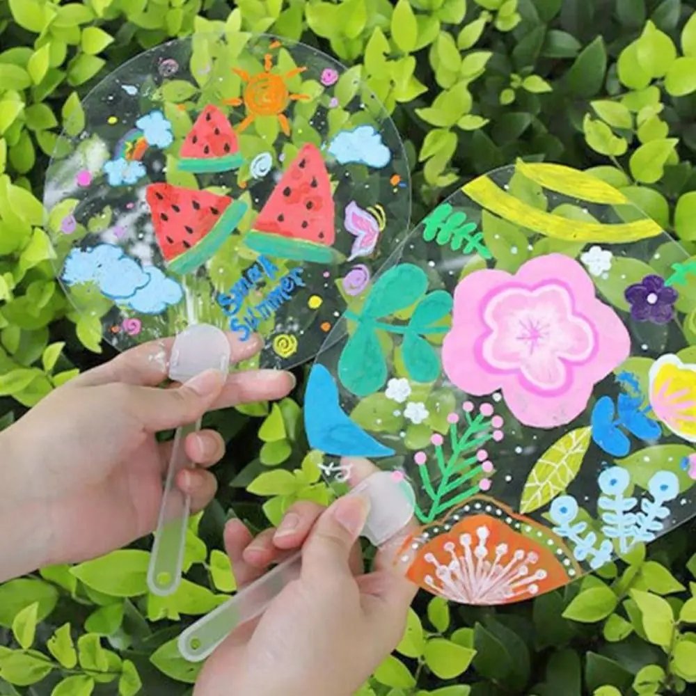 DIY Transparent Hand Fans Creative Portable Handicrafts DIY Blank Fan Cute Graffiti Fan Supplies portable fan hand fan