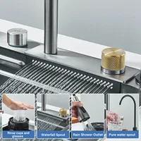 304 Stainless Steel Waterfall Kitchen Sink Sink Large Single basin With Large Single Slot Sink Above Counter With Cup Disher 2