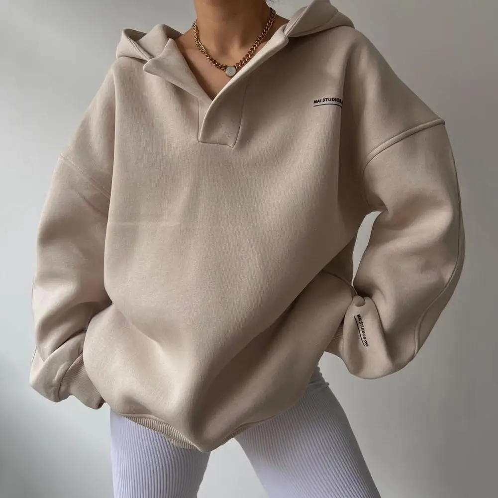 

V-neck Sweatshirt for Women Fashionable Women's V-neck Hoodies Stylish Solid Color Pullover for Autumn for Streetwear for Women