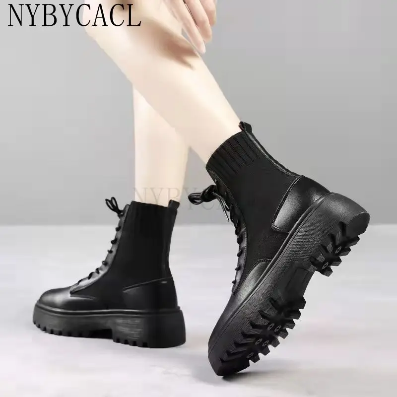 Genuine Leather Platform Boots 2022 Winter Spring Women Warm Comfortable Chunky Fashion Shoes Lace up Ladies Footwear New