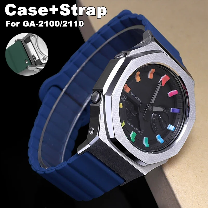 

2th Metal Case+Silicone Strap Modification Kit for Casioak GA-2100 2110 Watch Metal Case Silicone Band for GA2100/2110 Bracelet