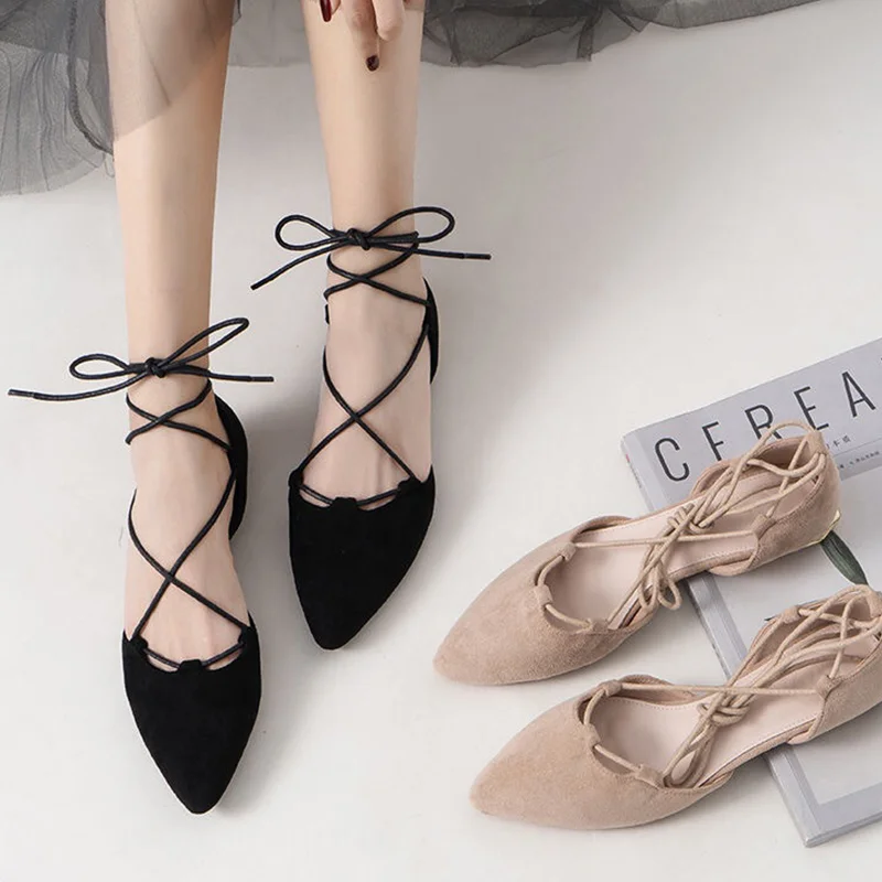 Heels Pointed Toe Tie Up Flats Cross Tied Pointed Toe Flats Shoes