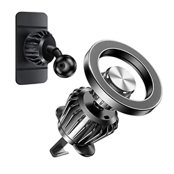 Universal Magnetic Car Phone Holder - 2 - in - 1 Dashboard & Vent Mount with 360° Rotation and Tool - Free Installation (Black)