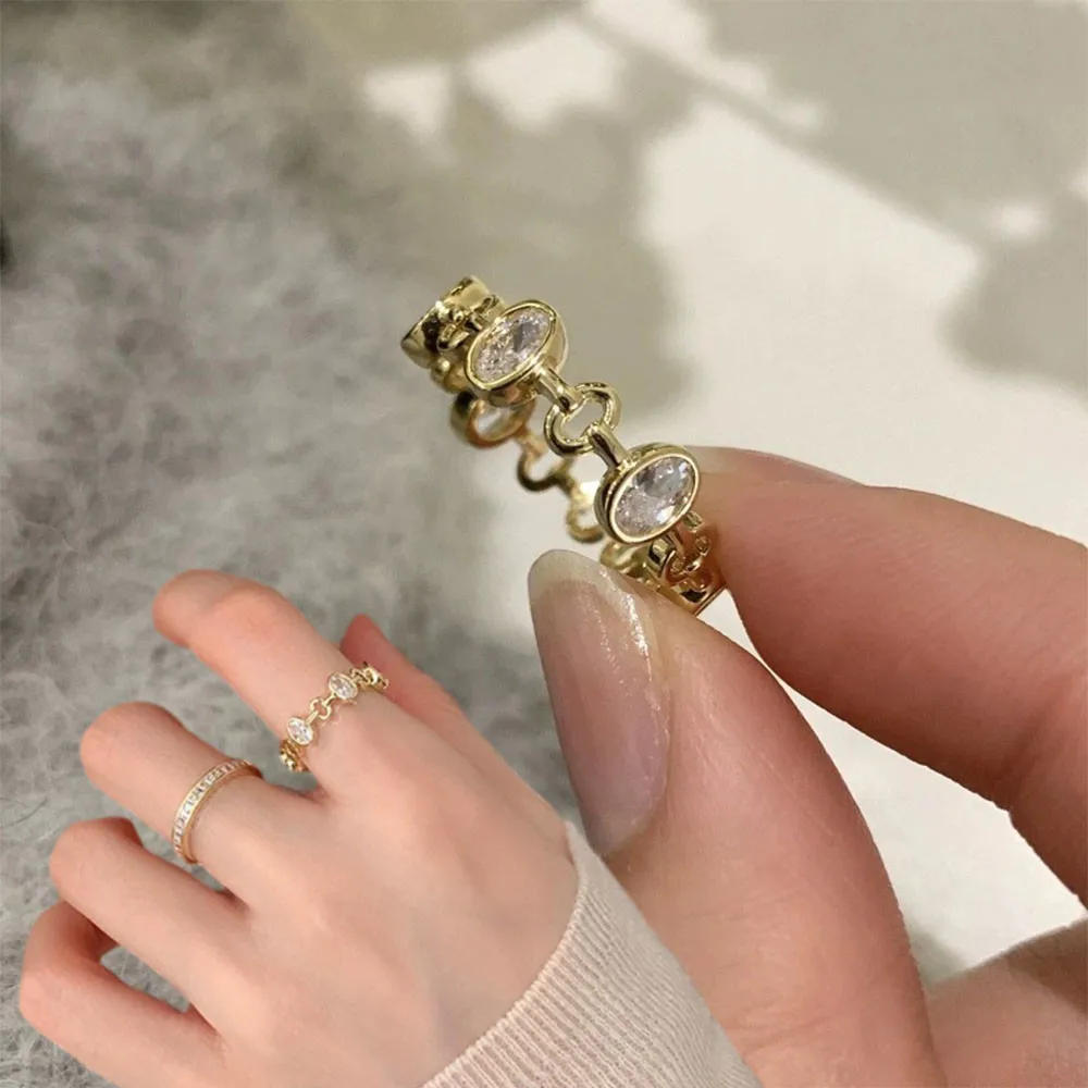 

Rhinestone Gold Metal Geometric Ring Cosplay Adjustable Metal Rings Unisex Jewelry Pendant Accessory Fans Gift