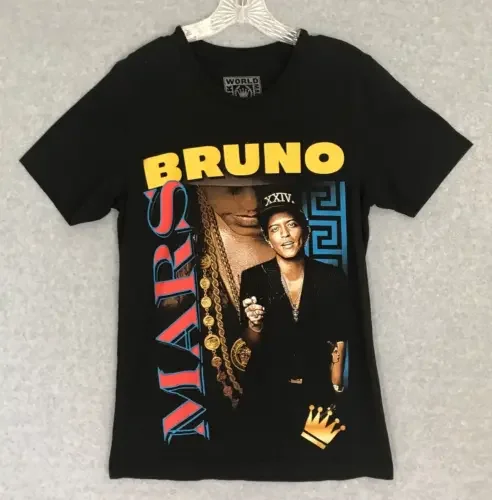 T-Shirt Bruno Mars Adulto Piccolo Nero 24K Magic World Concert Tour Graphic Tee Maniche Lunghe O Corte