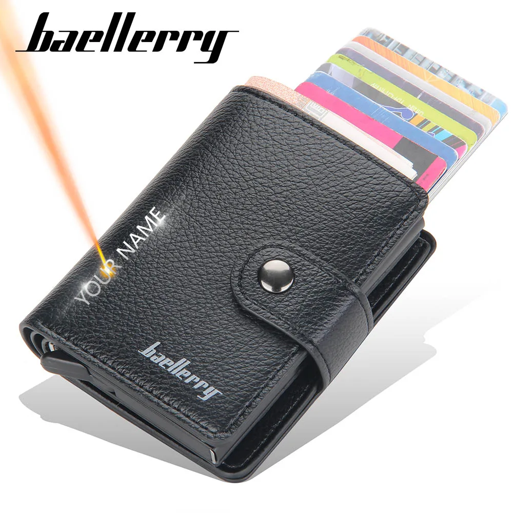 Baellerry New RFID Card Holder Short Men Wallets Name Engraved Brand Male Purse PU Leather Small Men's Popup Wallet_voghion.com