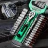 1/4 inch Ratchet Socket Wrench Set, Mechanic Tool Kit and Sockets Set with Quick Release Reversible Ratchet Handle and Extension 1