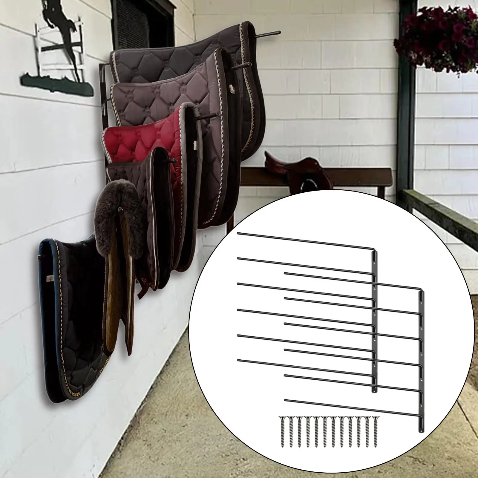 2pcs Saddle Pad Rack Horse Blanket Holder, Long Rack Arms for Various Accessories, Heavy Duty Wall Mount Saddle Rack Stand