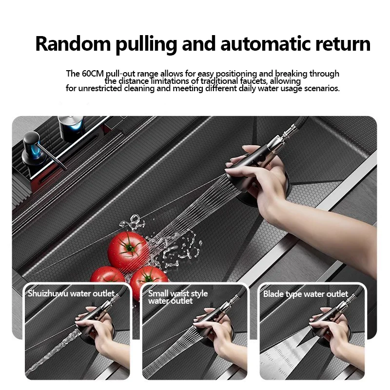 304 Sink Key Digital Display Waterfall Rain Sink Stainless Steel Large Single Trough Hand Basin Washing Dishes Under The Basin