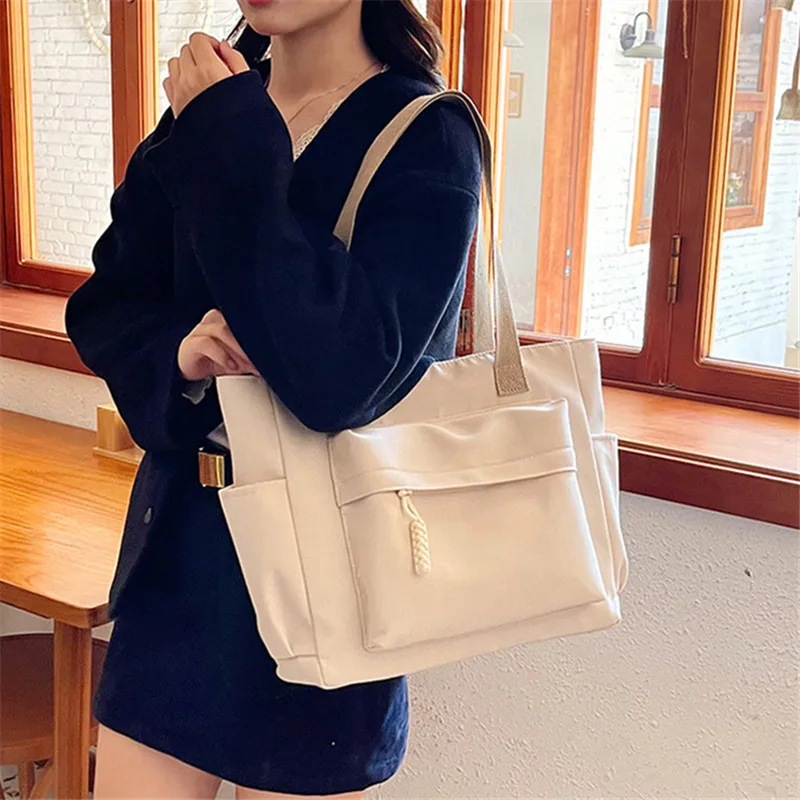 Nylon Tote Bag with Multiple Pocket Lightweight Foldable