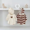 FLM Baby Romper Long Sleeved Bear Pattern + Hat Stripe Toddler Boy  Jumpsuit Baby Clothes 0-24M 1
