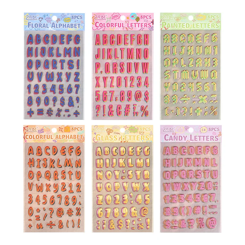 레인보우 알파벳 PET 스티커 8장 대형 방수 글자 데칼 저널 스크랩북 공예 DIY용