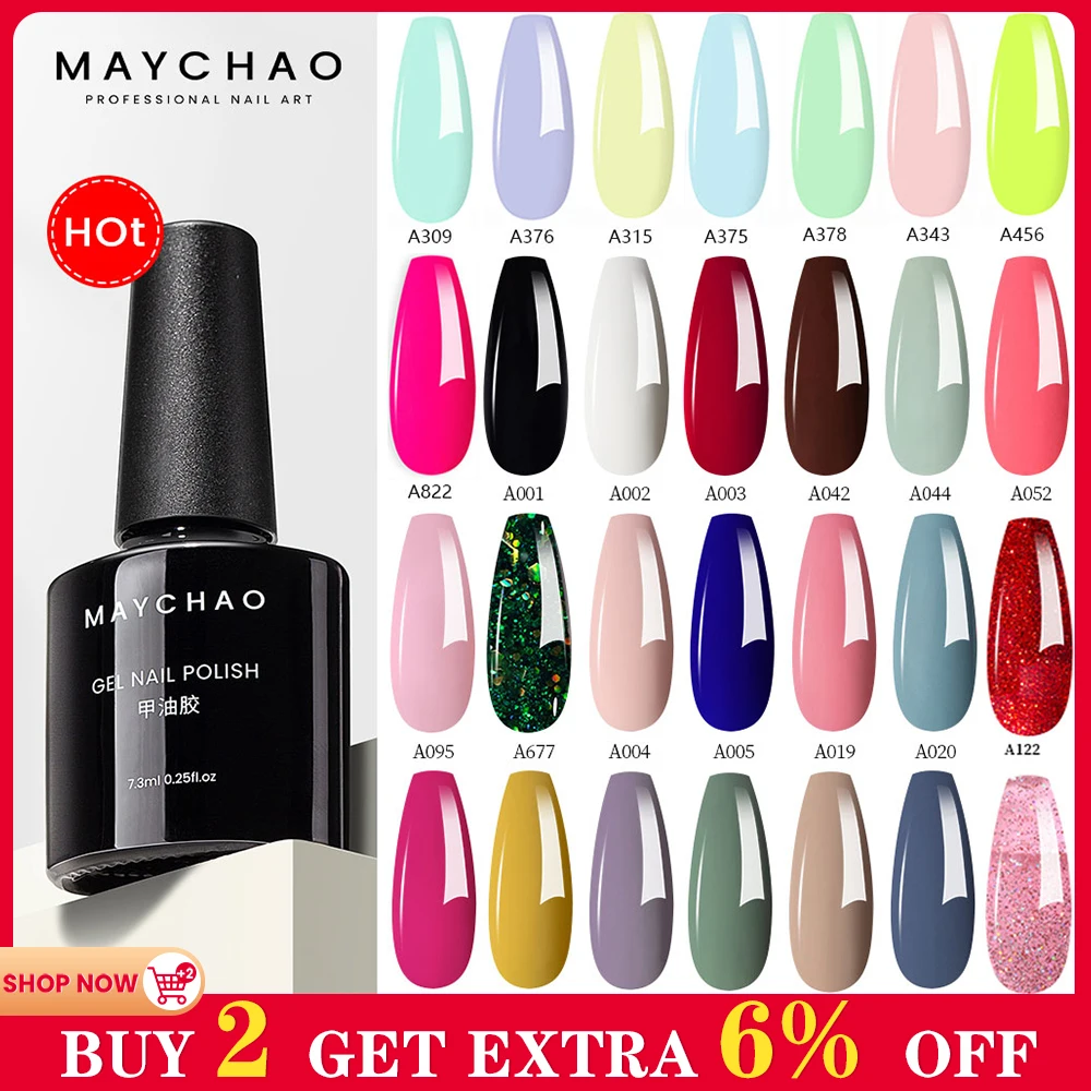 Maychao Hot Nail Gel Polish 7Ml Nail Supplies Glitter Paillettes Manicure Semipermanente Per Nail Art Soak Off Led Uv Gel Smalto Per Unghie