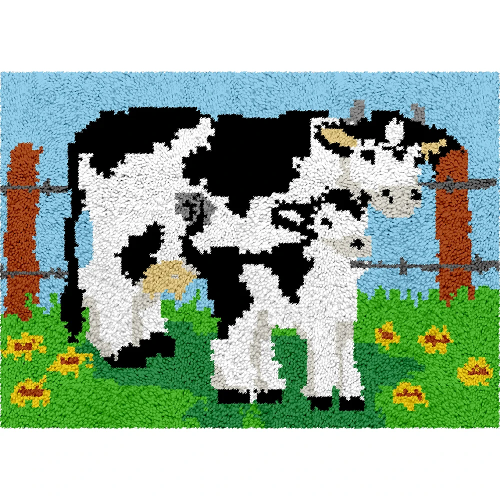 

Carpet embroidery with printed pattern Cow Smyrna latch hook kit Crafts for adults Latch hook mats Hooks hobby