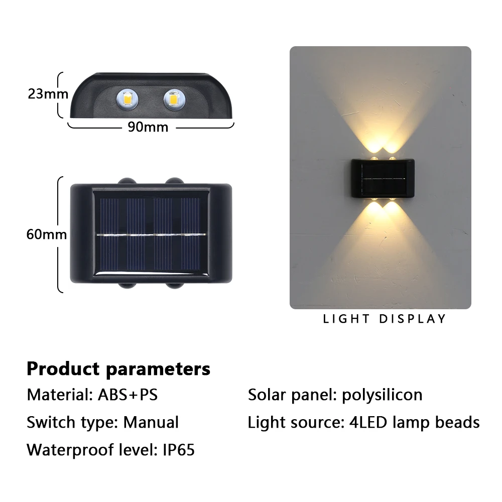 Description Picture 4 of itemLED Solar Lights Up And Down Luminous Lighting Wall Lamps Waterproof For Outdoor Garden Street Villa Courtyard Porch Decorative