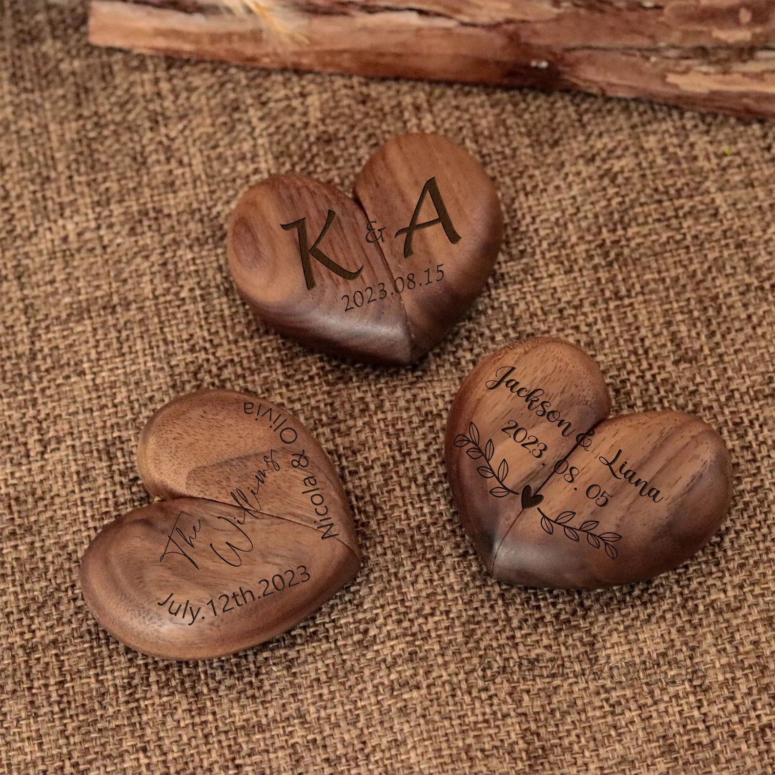 Handmade Heart-Shaped Wooden Ring Box with Velvet Interior and Custom Engraving – Roman... - SKU HWRB1956 - UGI Packaging