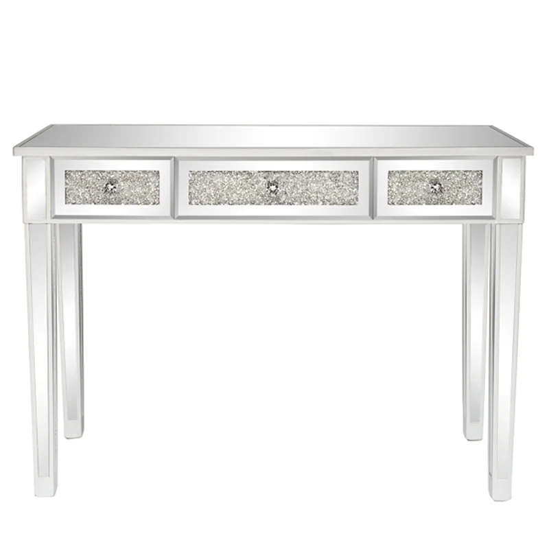 Silver MDF Mirror Surface Broken Glass Three Pumping Computer Desk 6